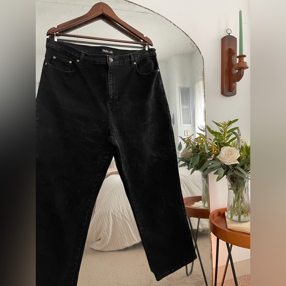 Vintage Women's Stonewash Black Denim High Rise Jeans - Size 18